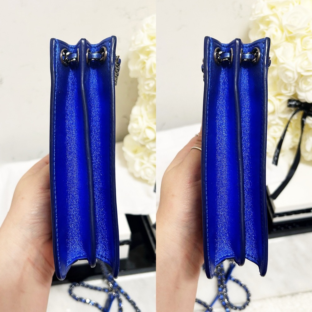 Authentic Chanel Electric / Metallic Blue Patent Leather W.O.C Crossbody Bag - Picture 6 of 13